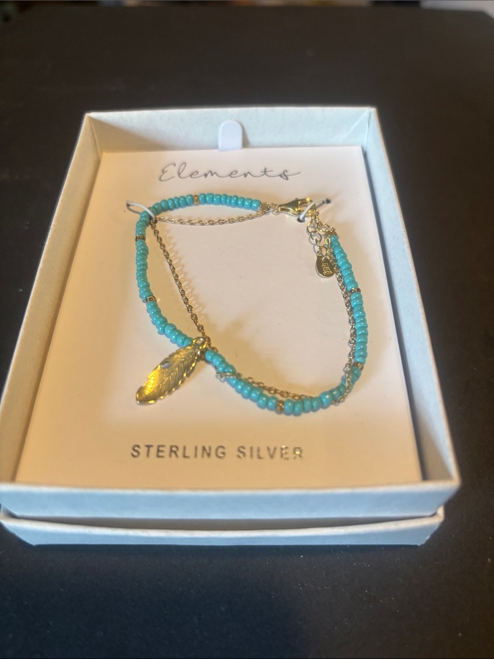 Elements Turquoise Beaded Bracelet with Gold Feather Charm